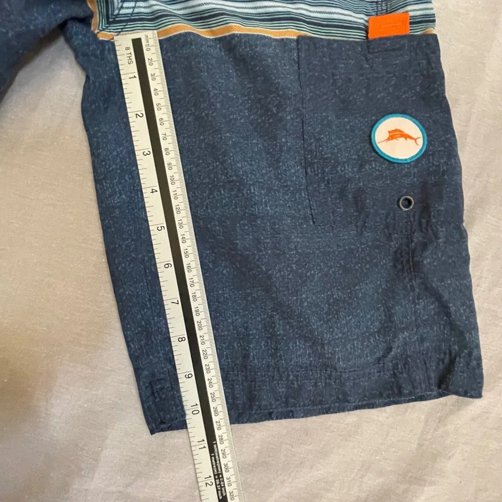 Tommy Bahama Kids Boy Swim Trunks Size XL Blue Orange Tribal Print Elastic Waist